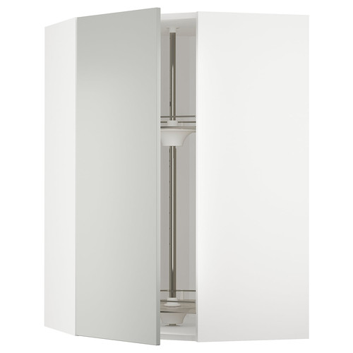 METOD Corner wall cabinet with carousel, white/Havstorp light grey, 68x100 cm