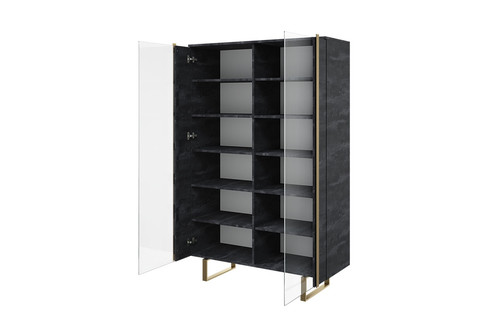 High Cabinet Display Cabinet Verica 120 cm, charcoal, gold legs