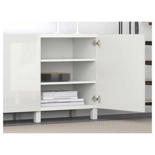 BESTÅ Storage combination with doors, white, Selsviken high-gloss/white, 180x40x74 cm