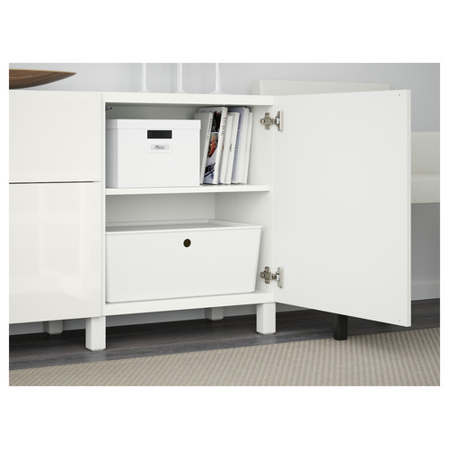 BESTÅ Storage combination with drawers, Laxviken white/Selsviken high-gloss/white, 180x40x74 cm