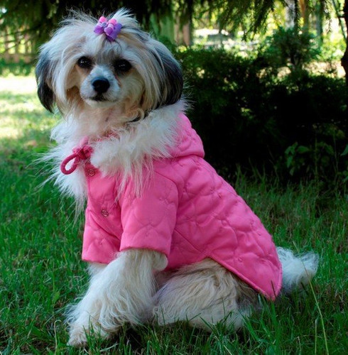 Grande Finale Quilted Dog Coat with Hood Size 3, pink