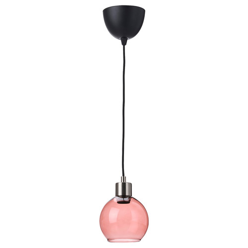 JAKOBSBYN / SKAFTET Pendant lamp, pink/nickel-plated