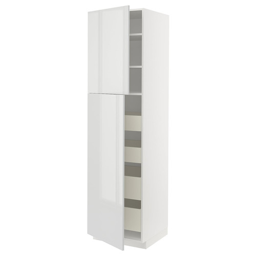 METOD / MAXIMERA Hi cab w 2 doors/4 drawers, white/Ringhult light grey, 60x60x220 cm