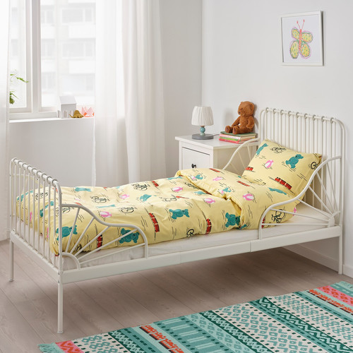 MINNEN Ext bed frame with slatted bed base, white, 80x200 cm
