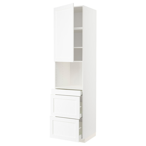 METOD / MAXIMERA Hi cab f micro combi w door/3 drwrs, white Enköping/white wood effect, 60x60x240 cm