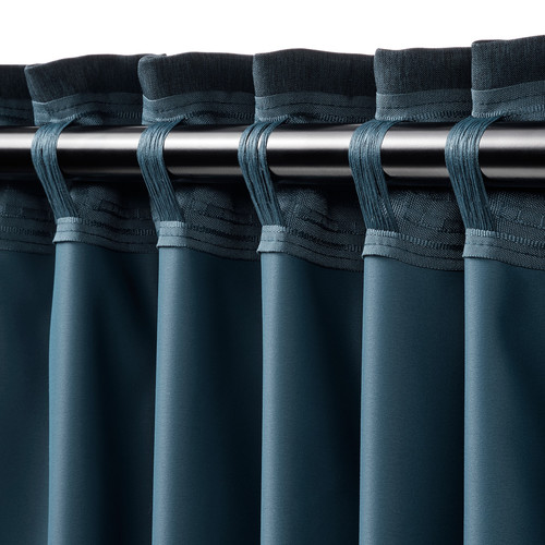 BLÅHUVA Block-out curtains, 1 pair, dark blue, 145x300 cm