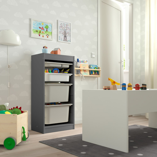 TROFAST Storage combination with boxes/tray, grey grey/white, 46x30x94 cm