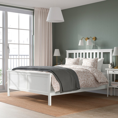 HEMNES Bed frame with mattress, white stain/Valevåg medium firm, 160x200 cm