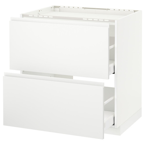 METOD / MAXIMERA Base cab f hob/2 fronts/2 drawers, white/Voxtorp matt white, 80x60 cm