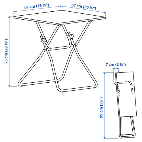 GUNDE / GUNDE Table and 2 stools, folding black/folding white, 67x67 cm