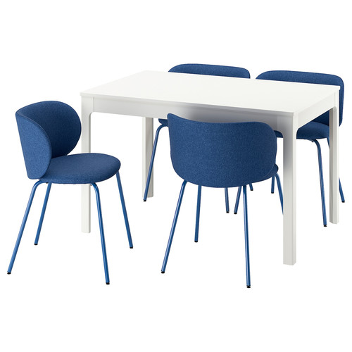 EKEDALEN / KRYLBO Table and 4 chairs, white/Tonerud blue, 120/180 cm