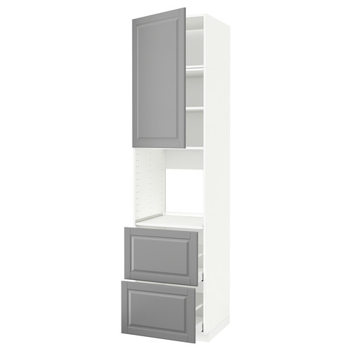 METOD / MAXIMERA High cabinet f oven+door/2 drawers, white/Bodbyn grey, 60x60x240 cm