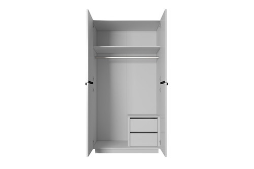 Wardrobe Nicole with Drawer Unit 100 cm, matt white, black handles