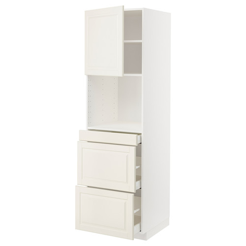 METOD / MAXIMERA Hi cab f micro combi w door/3 drwrs, white/Bodbyn off-white, 60x60x200 cm