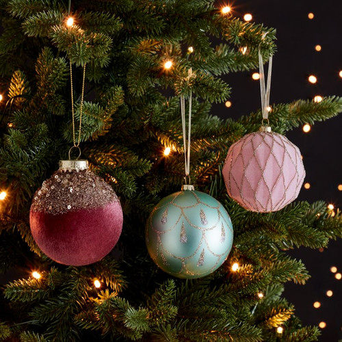 Christmas Bauble, plastic, pink/gold glitter