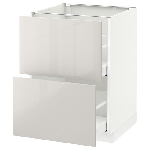 METOD/MAXIMERA Base cb 2 fronts/2 high drawers, white, Ringhult light grey, 60x60 cm