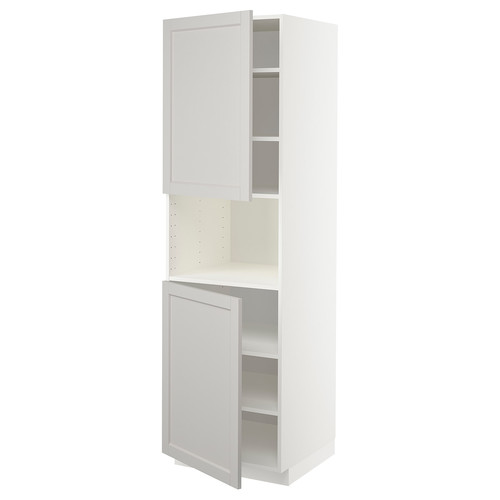 METOD High cab f micro w 2 doors/shelves, white/Lerhyttan light grey, 60x60x200 cm