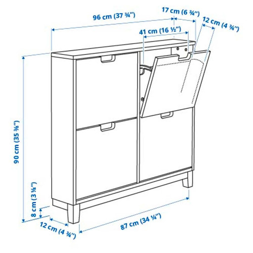 STÄLL Shoe cabinet with 4 compartments, white, 96x17x90 cm