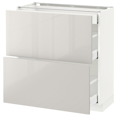 METOD / MAXIMERA Base cab with 2 fronts/3 drawers, white, Ringhult light grey, 80x37 cm