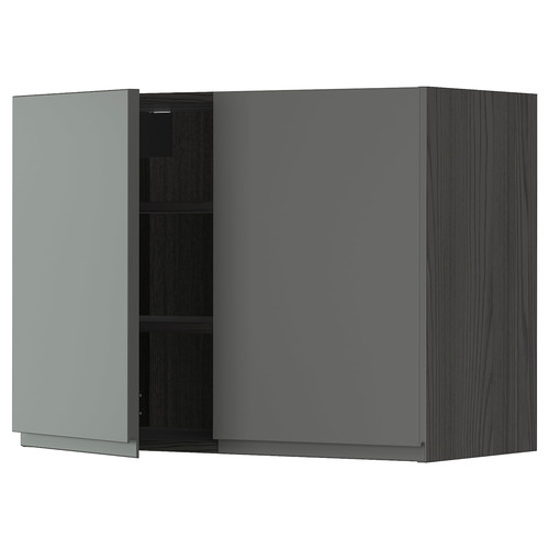 METOD Wall cabinet with shelves/2 doors, black/Voxtorp dark grey, 80x60 cm