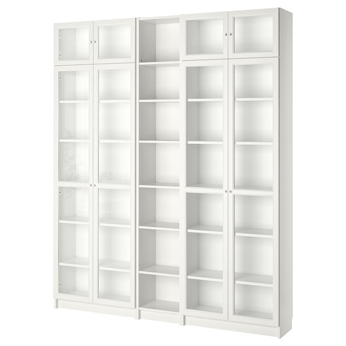 BILLY / OXBERG Bookcase, white, glass, 200x30x237 cm