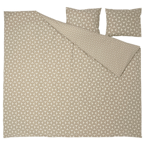 ÄNGSNEJLIKA Duvet cover and 2 pillowcases, grey-beige/off-white, 200x200/50x60 cm