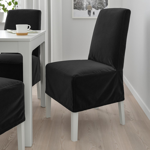 BERGMUND Chair w medium long cover, white/Djuparp dark grey, 52x59x96 cm