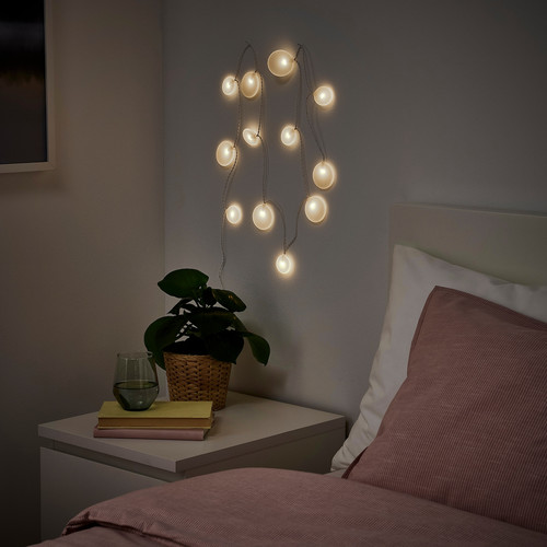 AKTERPORT LED string light with 12 lights, battery operated, Pebbles white