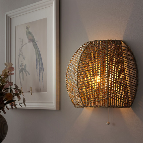 MÅNALG Wall lamp, wired-in installation, sedge/handmade