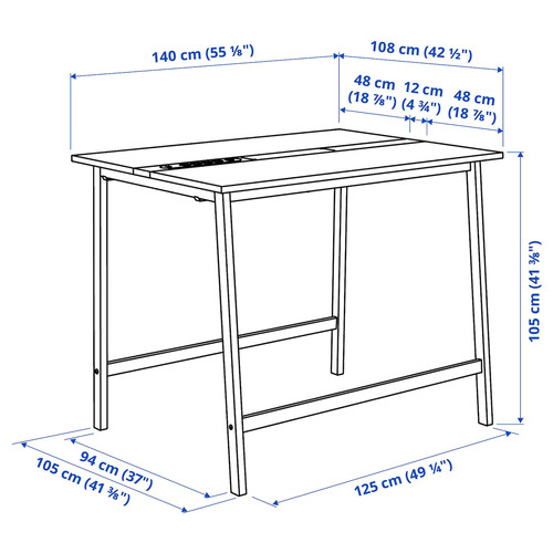 MITTZON Conference table, white/black, 140x108x105 cm