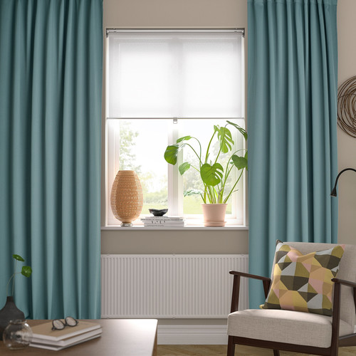 MAJGULL Room darkening curtains, 1 pair, dark grey-turquoise, 145x300 cm