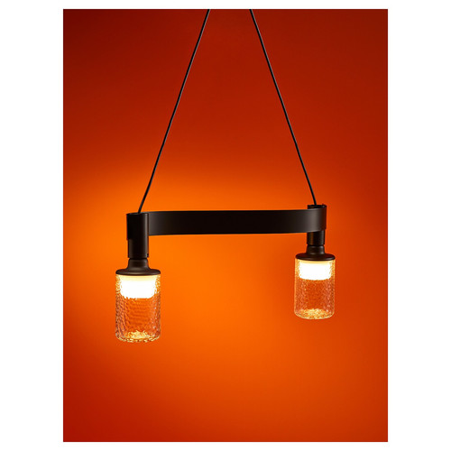 ACKJA / MOLNART Pendant lamp with light bulb, wave shaped black/tube-shaped patterned