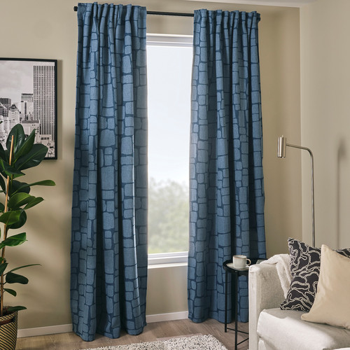 LÖNNSTÄVMAL Block-out curtains, 1 pair, blue, 145x300 cm