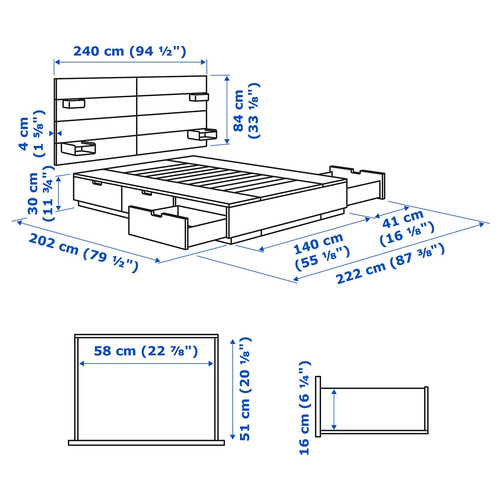 NORDLI Bed frame with storage and mattress, with headboard white/Valevåg medium firm, 140x200 cm