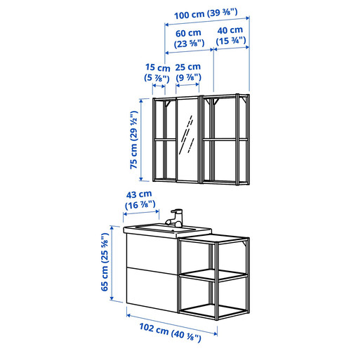 ENHET Bathroom, white/pale grey-green, 102x43x65 cm