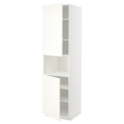 METOD High cab f micro w 2 doors/shelves, white/Vallstena white, 60x60x220 cm