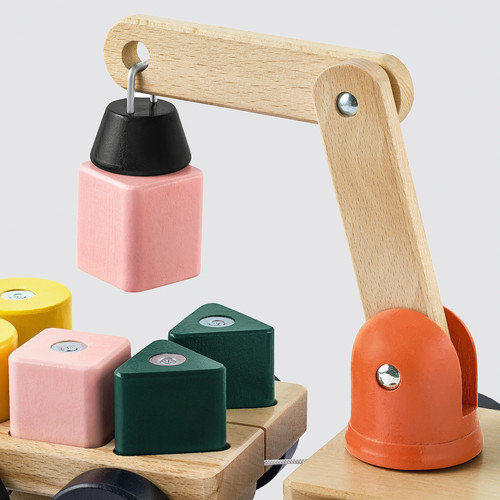 UPPSTÅ Crane with blocks, multicolour/beech
