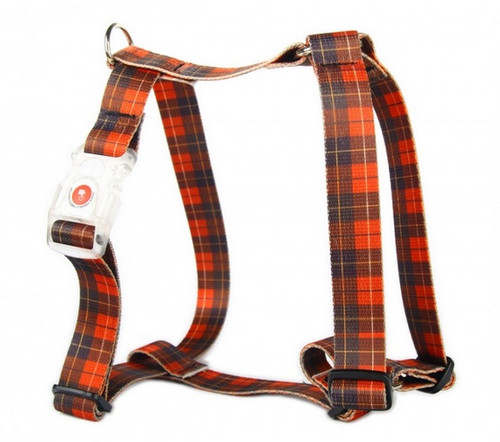 Matteo Dog Harness Guard LED Buckle 25mm, Tartan