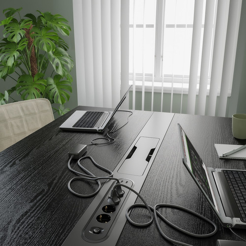 MITTZON Conference table, black stained ash veneer/black, 140x108x75 cm