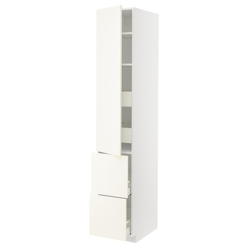 METOD / MAXIMERA Hi cab w shlvs/4 drawers/dr/2 frnts, white/Vallstena white, 40x60x220 cm