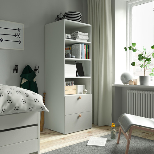 SMÅSTAD / PLATSA Bookcase, white grey/with 2 drawers, 60x57x181 cm