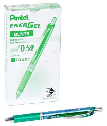 Pentel Retractable Gel Roller Pen 0.5 12pcs, green