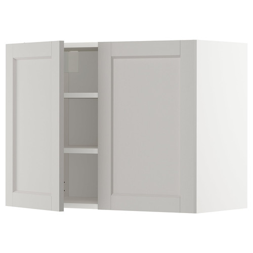 METOD Wall cabinet with shelves/2 doors, white/Lerhyttan light grey, 80x60 cm