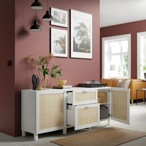 BESTÅ Storage combination with drawers, white Studsviken/Stubbarp/white poplar, 180x42x74 cm