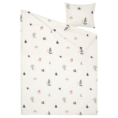 BARNDRÖM Quilt cover and pillowcase, forest animal pattern/multicolour, 150x200/50x60 cm