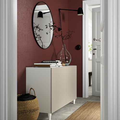 BESTÅ Storage combination with doors, white, Sutterviken/Kabbarp grey-beige, 120x42x74 cm