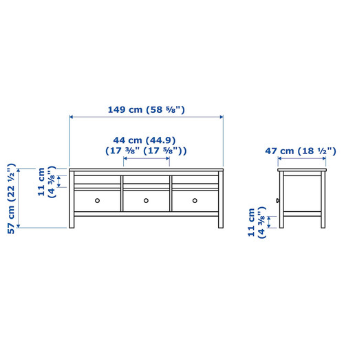 HEMNES TV bench, white stain, 148x47x57 cm