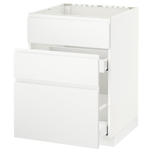 METOD/MAXIMERA Base cab f sink+3 fronts/2 drawers, white, Voxtorp matt white, 60x62.1x88 cm