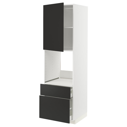 METOD / MAXIMERA Hi cab f ov w dr/2 frnt/1 m/1 h drw, white/Nickebo matt anthracite, 60x60x200 cm