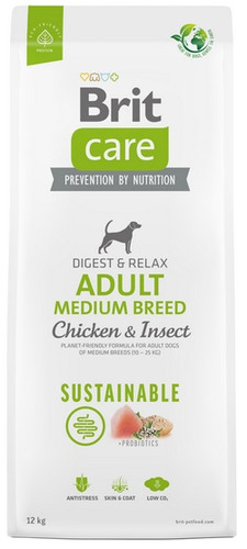 Brit Care Sustainable Adult Medium Breed Chicken & Insect Dog Dry Food 12kg